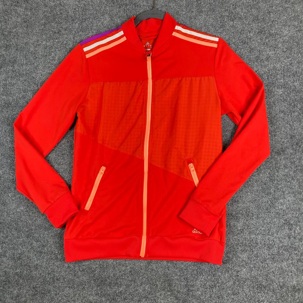 Adidas Track Jacket Womens Size M Red Climalite Full Zip‎ Colorblock Athletic